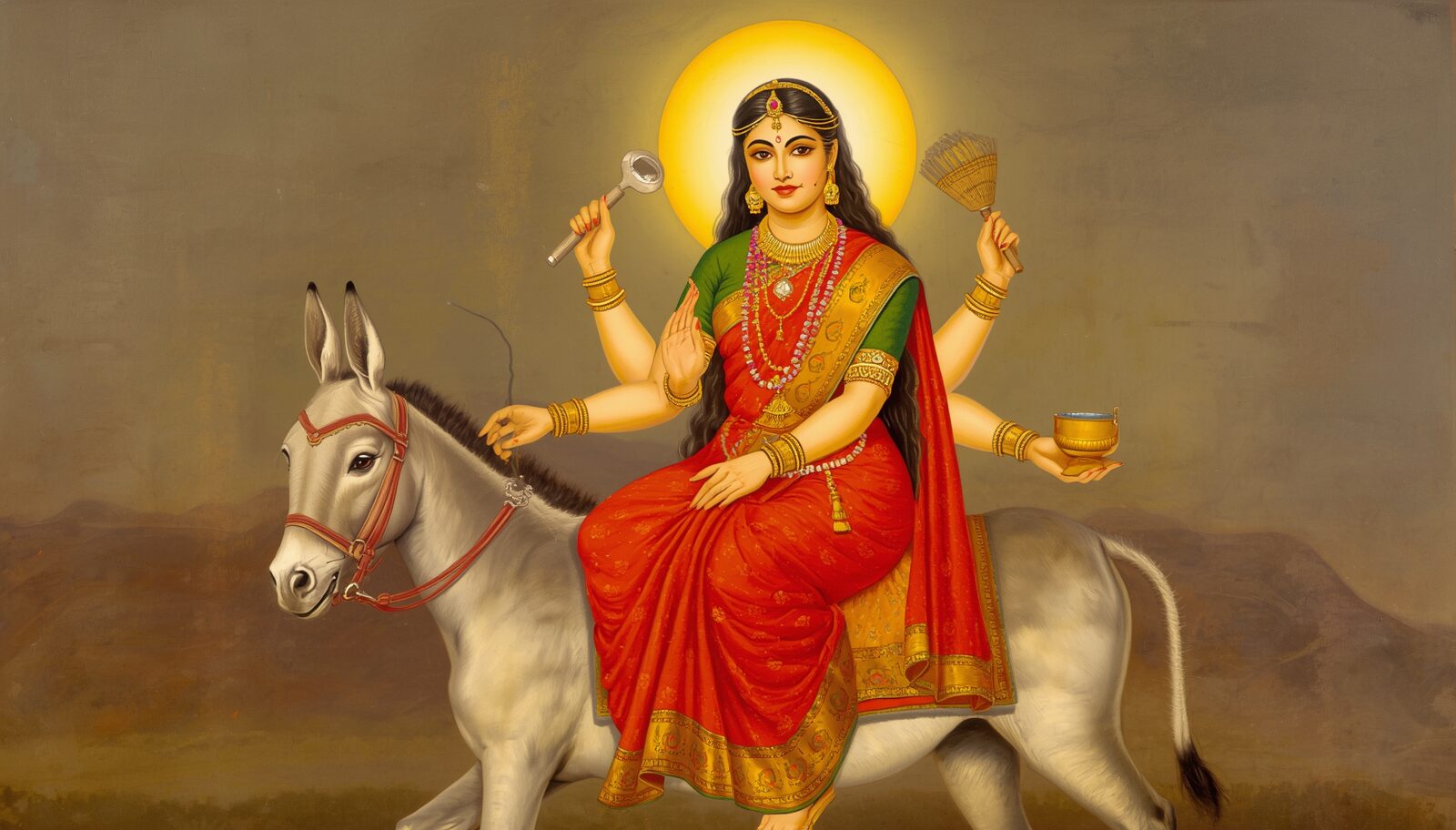 शीतला माता — चित्र: शीतल-जल कलश एवं नीम-पल्लव