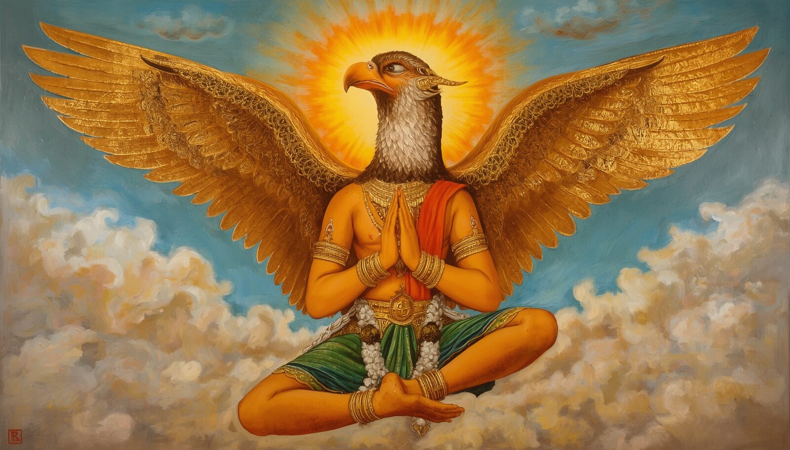 गरुड़ — चित्र: सुपर्ण-पंख एवं अमृत-कलश